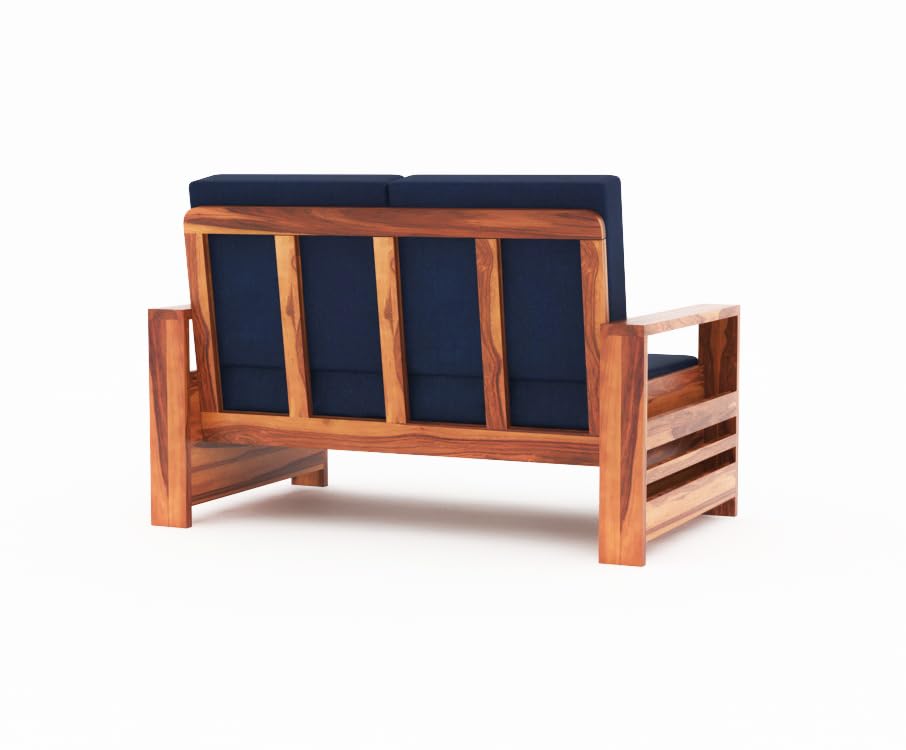 Image of Sheesham Wooden 2 Seater Sofa for Living Room | Rosewood 2 Seater Cushion Sofa with Side Rack | Solid Wood Sofa Set for Lounge (2 Seater,Honey Finish)
