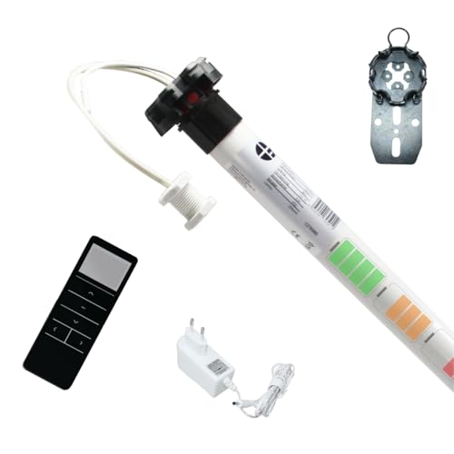 Kit de motor de batería para la motorización de su persiana enrollable, 60 mm, eje 8, 20 Nm, fuerza de tracción máxima de 45 kg, incluye transmisor de radio manual con temporizador, cargador y