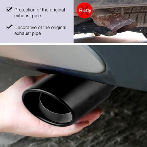 Image of Dsycar Universal Stainless Steel Car Exhaust Tail Muffler Tip Pipe - Adjustable Car Decoration Exhaust Tips (Straight-Black)