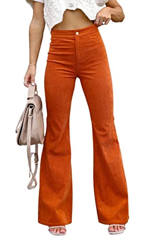 CHARTOU Women's Vintage Corduroy High Waist Flared Bell Bottom Slim Fit Pants
