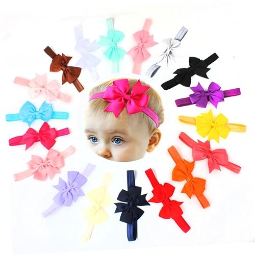 SUPVOX 20pcs Hair Bow Headbands Assorted Pure Color Shaped Ribbon Bows Soft Elastic Headbands for Newborns and Boy Girl Gift4