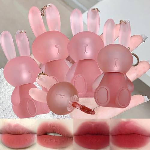 4 Colors Velvet Matte Liquid Lipstick set, Cute Rabbit Lip Glaze ...