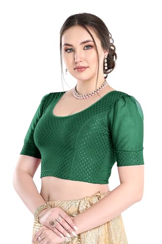 Image of FINESTFIT Stay On Trend Fashion 100% Cotton Readymade Blouses for Women,Round Neckline with Organza Balloon Sleeves.