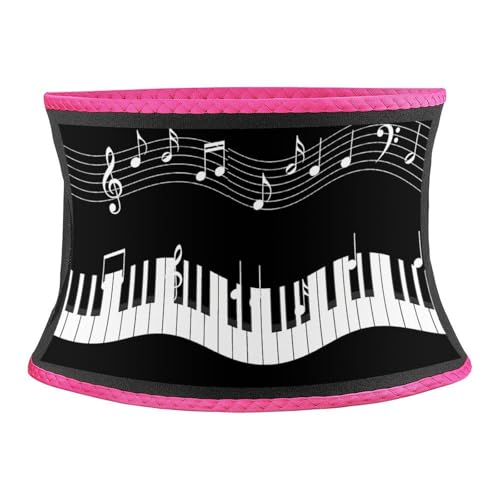 SEBNATAL Lightweight Elastic Waist Trimmer Belt, Waistband with Back Support, Portable White Piano Keys Musical Notes Black Compression Belt for All Day Wear