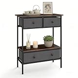 LIFEZEAL Consolle Ingresso con Cassetti, 80x30x85,5cm, Tavolo Consolle a 2 Ripiani, Industriale, Salvasapzio, in Legno e Metallo, Console Dietro Divano, per Entrata, Corridoio, Marrone