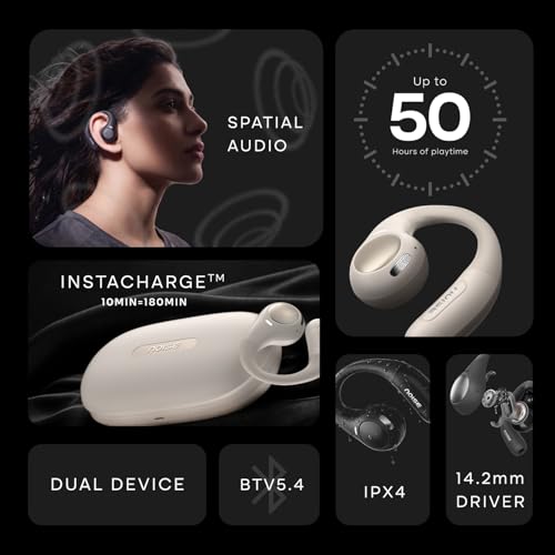 Image of Noise Pure Pods 2 Wireless Open Ear Earbuds with AirWave Technology, Spatial Audio, Up-to 50H Playtime, Quad Mic with AI ENC, 14.2mm Neodymium Driver, Detachable Pure Band, BTv5.4, IPX4 (Prime Black)