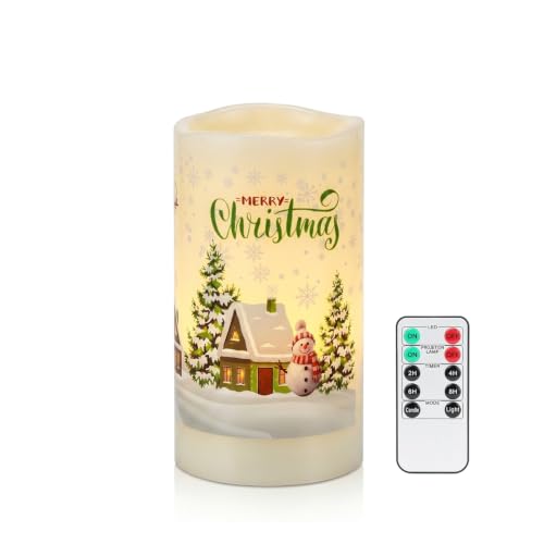 Image of Christmas Flameless Candles Projector Lights with Snowflake Projection