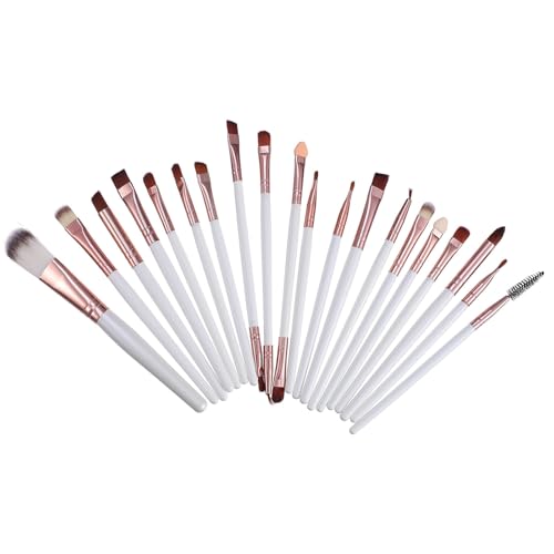 SHOWERORO Juego de 20 Brochas de Maquillaje Cosméticas de Madera Mango Largo Pinceles para Rostro Ojos y Labios Kit Portátil para Aplicación de Base Polvos y Sombras Accesorios