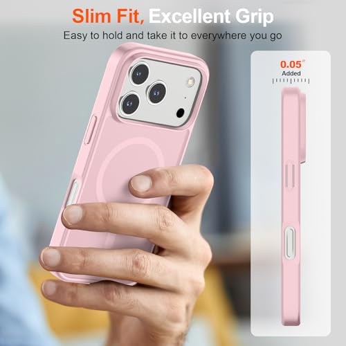 Image of SUPFINE Magnetic for iPhone 17 Pro Case with Screen Protector (Compatible with MagSafe)(Military Grade Drop Protection) Translucent Matte Shockproof with Anti-Fingerprint Phone Cover,Light Pink
