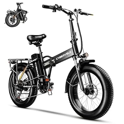 Cybervelo 750W Folding Electric Bike, 48V 20.8AH Large Removable Battery E-Bike,80 Miles Max Range, 20" Fat Tire Electric Bike for Adults, Adult Electric Bicycles Commute E-Bikes for Women/Men