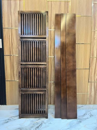 Image of Wooden Partition Divider for Living Room, Partition Wall, Privacy Divider, Freestanding Folding Panels for (6 Feet 5 Panel with 3 Shelve) (6 Feet 6 Panel Brown Melamine with Shelves)