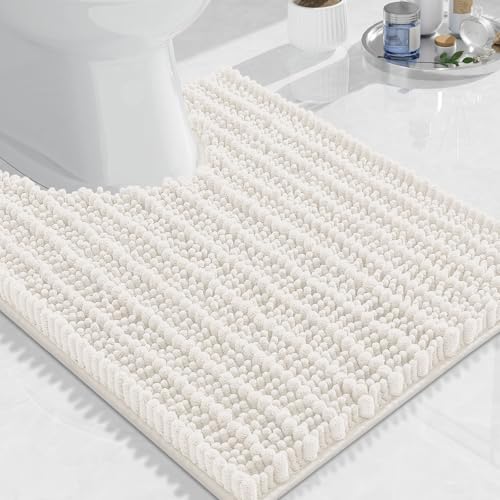 Image of Arotive Luxury Toilet Rugs U-Shaped 24x20, Extra Soft Thick Absorbent Shaggy Chenille Bath Rugs, Machine Wash Dry, Bath Mat for Toilet Base, Tub and Shower, Home Decor Accessories, Ivory