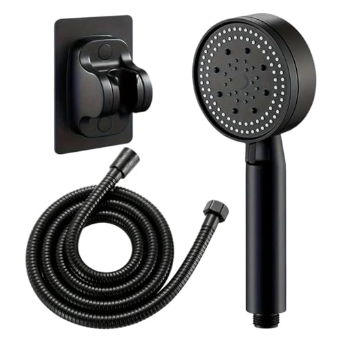 Lussuoso soffione doccia pressurizzato a 3 pezzi - Uscita acqua regolabile in 5 modalità, controllo termostatico, finitura lucida, sospeso(Black)
