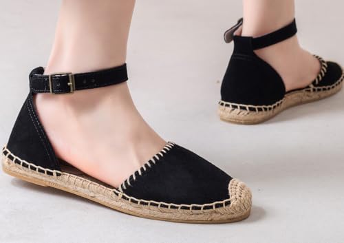 Image of Women's Espadrille FLat Sandals Closed Toe Ankle Wrap,Classic Lace Up Summer Dressy Flat Shoes
