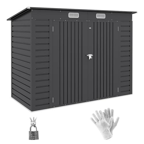 Caseta de Herramientas de Acero Outsunny, caseta de Herramientas de 2,7 m² con Puerta Doble, caseta de jardín con Cerradura, caseta de jardín con protección UV, 249 x 121 x 183 cm, Gris