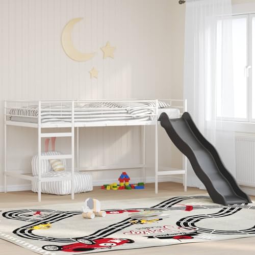Generico Cama Loft para niños con tobogán blanco y antracita,Camas y marcos para camas,42020783
