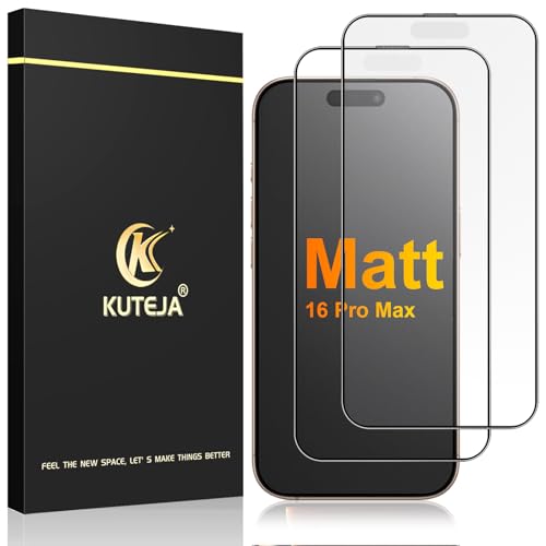 Kuteja Matt Panzer Schutz Glas für iPhone 16 Pro Max [2 Stück] 9H Härte Full Screen Matte Schutzfolie Anti-Fingerabdruck Blendschutz Anti-Kratzen Gehärtetem Glas Displayschutzfolie