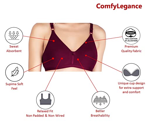 Image of ComfyLegance Women Cotton Non Padded Non Wired Regular Bra (Pack of 02 /03)