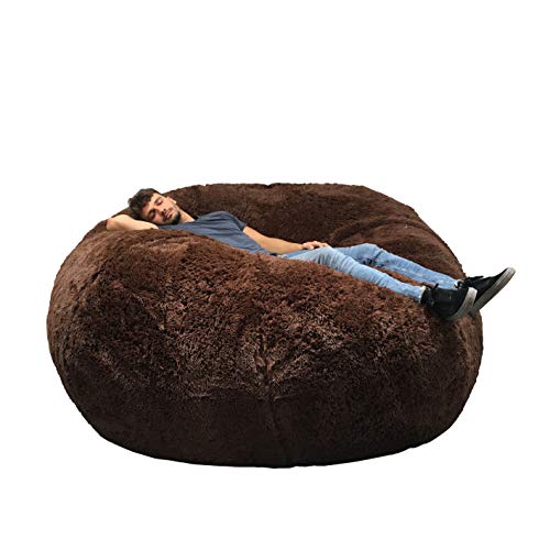 Puf gigante de 180 cm de diámetro de piel XXL con espuma triturada ultra cómoda, sofá, doble funda lavable a máquina, pera, cojín, sofá (chocolat)