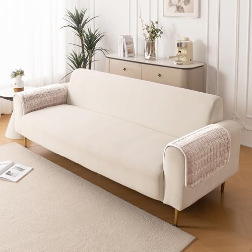 Image of HOKIPO 'Plush Haven' Premium Anti Slip Sofa Arm Cover 2 Pcs, Beige (AR-5151-L-BGE*2)