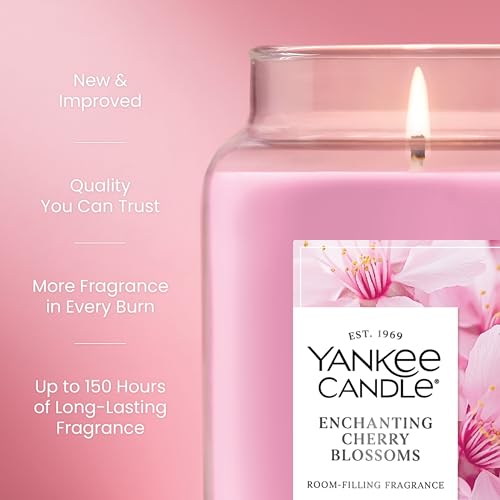 Yankee Candle Large Jar Scented Candle with up to 150 Hour Burn Time, Premium Plant Wax Blend for Consistent Burn, 22 oz Jar Candle with Room Filling Fragrance, Enchanting Cherry Blossoms