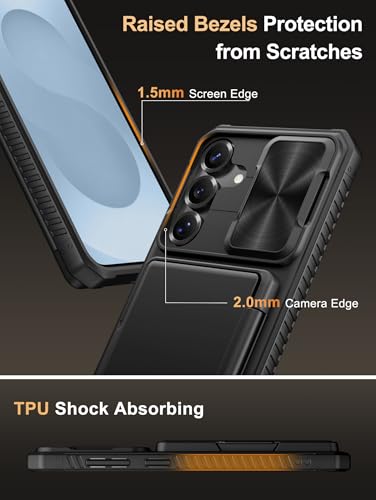 Image of Vihibii PC,Silicone For Samsung Galaxy S25 Plus Wallet Case With Card Holder(4 Cards)[RFID Blocking] & Slide Camera Cover & Raised Edges Protect Screen,Shockproof Rugged Case S25+ 6.7 inch 2025,Black