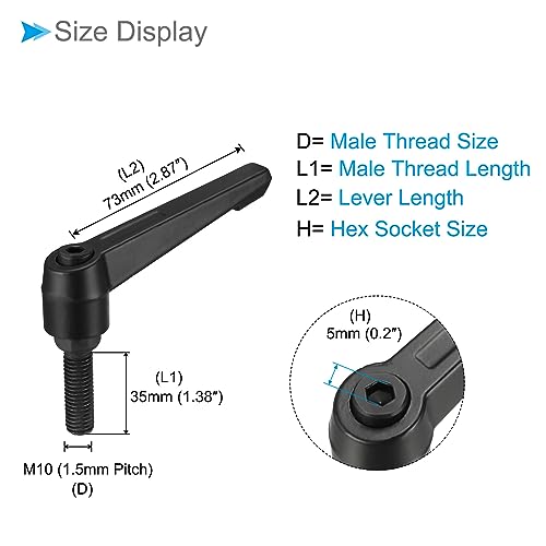 Image of Clamping Lever Handles, M10 x 35mm Male Thread, Adjustable Quick Release Locking Rotating Bolt Knobs Black - (Applications: for Lathe Machinery), 1-Piece