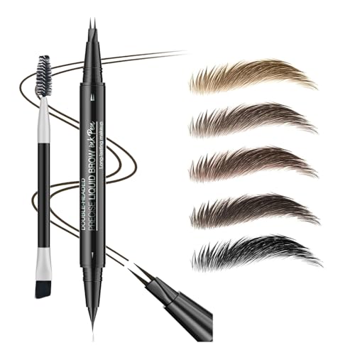 5 Farbtöne flüssig Härchenzeichnung Augenbrauenstift mit Gabel & spitz Varianten für undichte Augenbrauen, Hair-like Eyebrow Pen with Brow Spoolie (#1 Hellbraun)