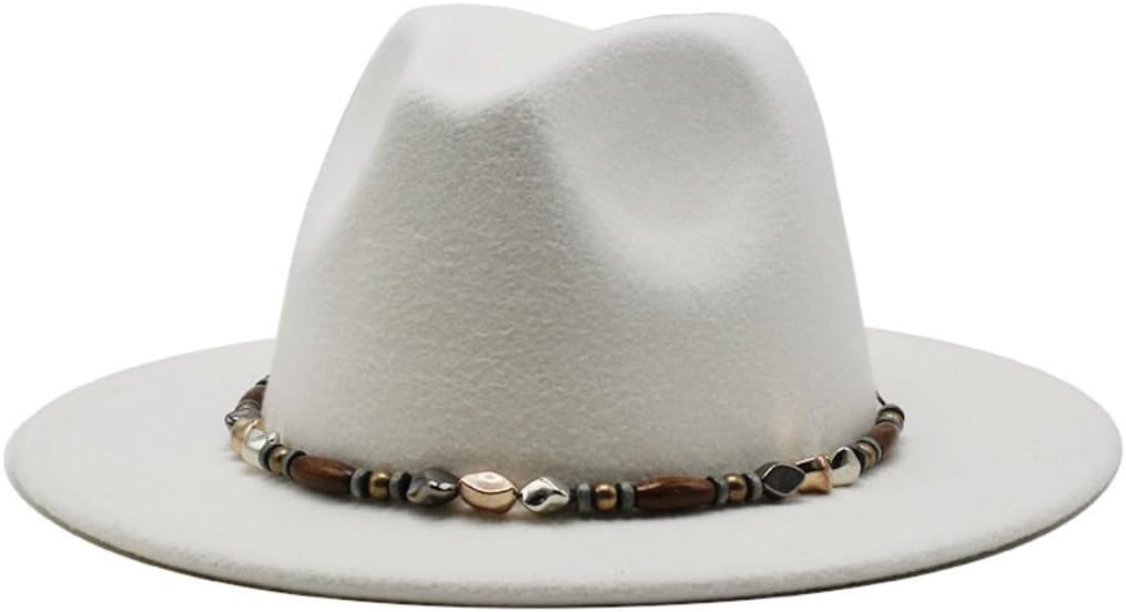Classic Fedora Hat with Beaded Band, Navy Blue, Wide Brim