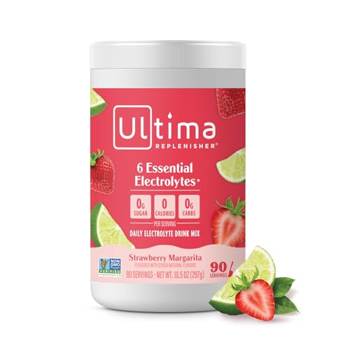 Ultima Replenisher Daily Electrolyte Powder Drink Mix – Sugar Free – Strawberry Margarita, 90 Servings – Hydration Powder with 6 Key Electrolytes and Trace Minerals – Keto Friendly, Non-GMO