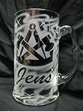Bierkrug 0,5 l mit Gravur Zimmerer Zimmermann Logo Zunftzeichen und Name personalisiert Glas Krug Bierglas Bierseidel Glaskrug individuell Geschenk Handwerker Handwerk