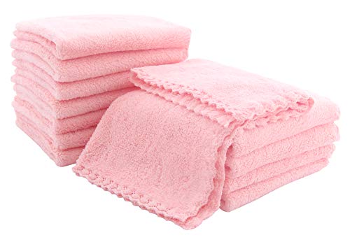 Image of Spotted Play 12 Pack Baby Washcloths - Extra Absorbent and Soft Wash Clothes for Newborns, Infants and Toddlers - Suitable for Baby Skin and New Born - Microfiber Coral Fleece 12x12 Inches, Pink