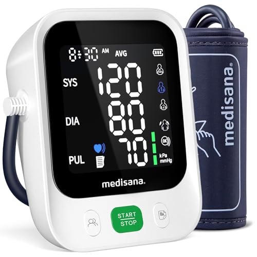 Blood Pressure Monitor with 2x199 Sets Memory, Medisana Automatic Upper Arm Blood Pressure Monitor for Home Use, 4.5' Color LED Backlit Display, Adjustable Large Cuff, Home Hypertension Detector