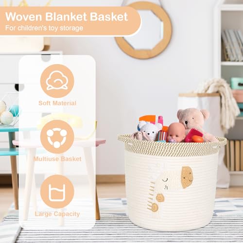 Huiguli Aufbewahrungskorb Kinder aus Baumwolle, Kinderzimmer Aufbewahrung Körbe mit Griff für Spielzeug und Wäsche, Wäschekorb Geflochten für Schlafzimmer, Beige, 30x30cm (Giraffe)