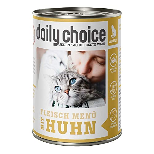 daily choice - 12 x 400 g (Dose) - Nassfutter für Katzen - getreidefrei - Fleischmenü mit Huhn - Hoher Fleischanteil (70%) Pures Fleisch und Innereien