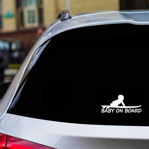 Image of H-TRADINGS Baby On Board Surf White 6 Inches Approx Cars Walls Helmets Toolbox Laptop Die-Cut Vinyl Stickers Decals Vans SUV Trucks Windows Bumper