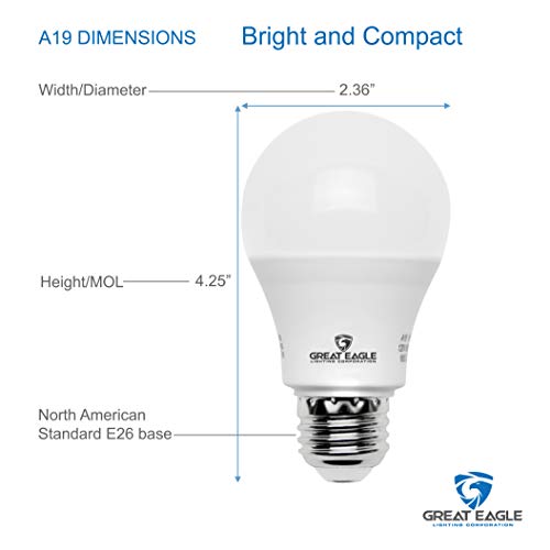 Great Eagle Lighting Corporation A19 Led Light Bulb, 9W (60W Equivalent), Ul Listed, 2700K (Warm White), 750 Lumens, Non-Dimmable, Standard Replacement (4 Pack) #TOP2