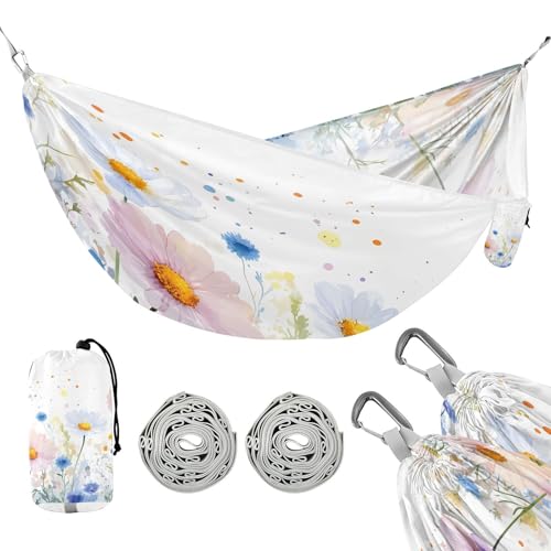 ATTX Watercolor Wildflowers Camping Hammock - Lightweight & Portable Hammocks, Heavy Duty 330lbs Capacity for Indoor, Hiking, Backpacking, Travel, Backyard, Beach#90