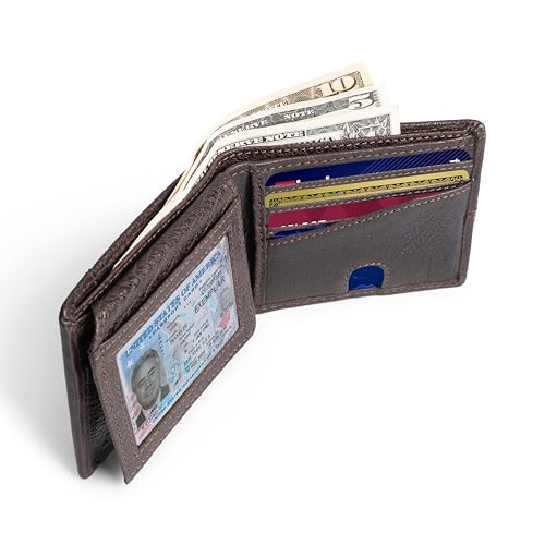 ALIKA Premium Top Grain Leather Wallet for Men | RFID Blocking | Soft and Stylish Bifold Wallet with 8 Credit Card holder, 2 ID slots and 2 Cash Pockets | Dark Brown3