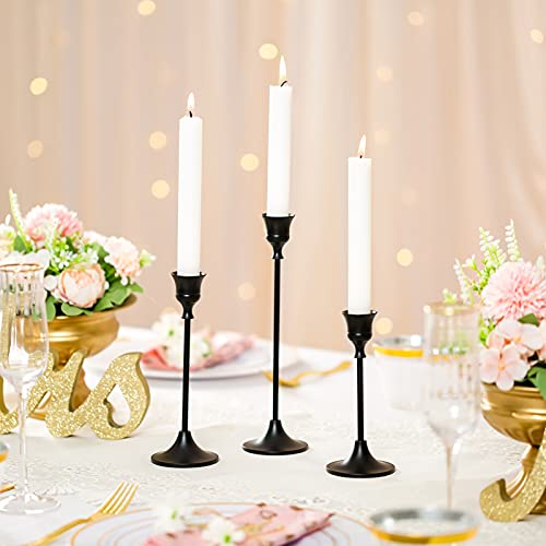 Nuptio Black Candle Holder Candlestick Holders Candle Sticks Holder Tapered Candle Holder Gothic Taper Candle Holders for Halloween Christmas Party Mantel Dinner Home Decoration 2 Sets(6 Pcs) - Thumbnail 6
