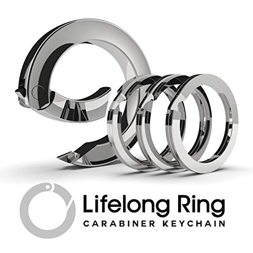 LIFELONG RING 300 Series (1) Carabiner Keychain Ring & (3) Matching Flat-Style Key Rings for Keychain Set, Universal Size Fashion Round Key Carabiner Clip, Circle Key Clip Holder (Silver Chrome)