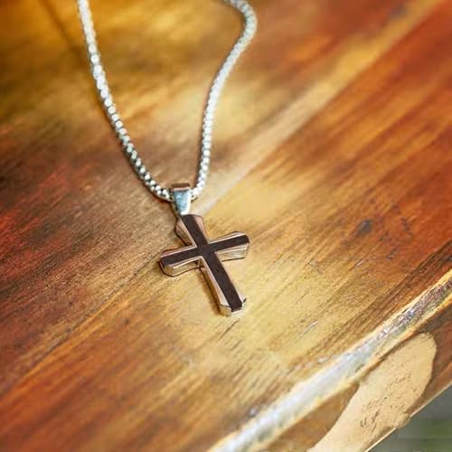 Cross Necklace for Men, Mahogany Ebony Titanium Steel Cross Pendant Necklace For Men, Box Chain 16-24 Inch2