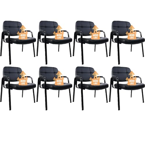 Image of CLATINA Big & Tall Waiting Room Guest Chair Comfortable Reception Chairs with Bonded Leather Padded Arm Rest for Office Reception Lobby and Conference Desk, Black(8 Pack)