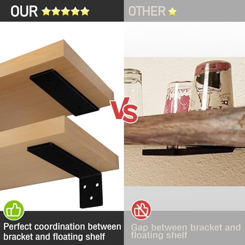 Votzaaq Shelf Brackets 6 Inch, 6 Pcs Floating Shelf Bracket Industrial Wall Mounted, Black Coated Metal L Brackets For Shelves With 3Mm Thick For Kitchen thumb #1