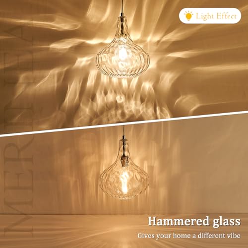 Image of 11 inch Clear Hammered Glass Pendant Light, Brushed Nickel, E26
