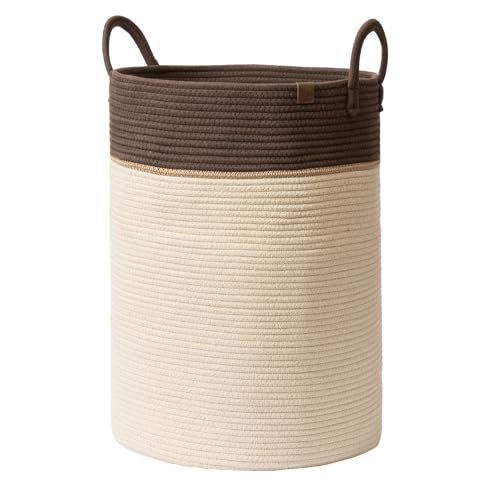 LA JOLIE MUSE Woven Basket Rope Storage Baskets - Tall Cotton Laundry Basket, Blanket, Kids Toy, Nursery Clothes Hamper, Oatmeal, 72 Litres