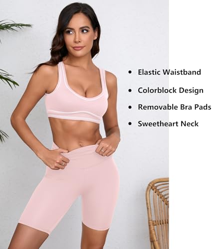 Image of Women Sweetheart Padded Sports Bra- Workout Fitness Square Neck Low Back Yoga Bra