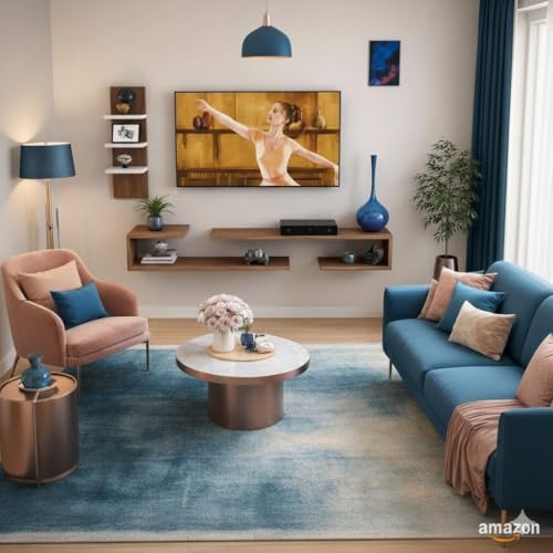 Image of Dual J Style Engineered Wood Floating, Wall Mounted TV Cabinet Shelf for Living Room, Bedroom (Choco White, Suits TV Upto 42 Inches)