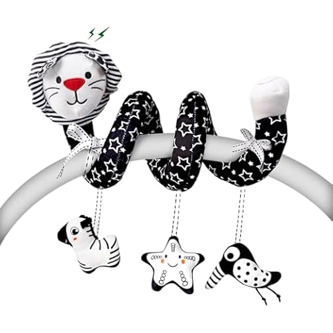 LiKee Spiral Car Seat Toys for Babies 0-6 Months, Black High Contrast Plush Hanging Baby Stroller Toys, Crib & Carseat Sensory Activity for Newborn, Ages 0+ Years 6-12 Month Infants Boy Girl Gifts Cover