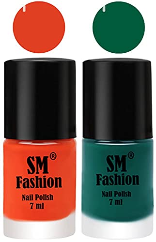 Image of Long Lasting Nail Polish | Nail Paint Combo 7 ml Each) - Set of 2 Reddish Orange -Green